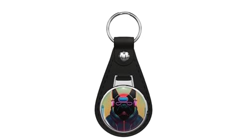 1080 Graphics Neon Pet Dog Leather Keychain with Steel Ring