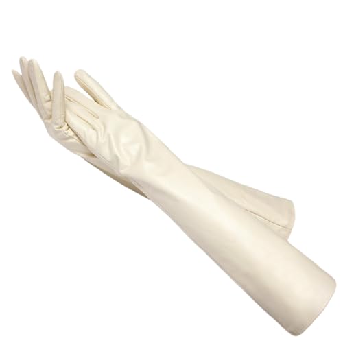 HEAITHpool 50 cm Lange Lederhandschuhe Damen Lederhandschuhe Warme Damen Winterhandschuhe Einfache Damenhandschuhe Light beige M