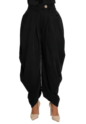 Lucuna Womens High Waisted Dress Slacks Pants Pleated Wide Leg Draped Harem Tapered Business Casual Work Trousers Black