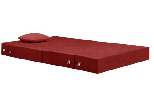Image of Rosebell 1-Person Jute Sofa Cum Bed in Red-Removable Washable Cover + One Cushion | 3 X 6 Ft Size | Great for Guests at Home or Office