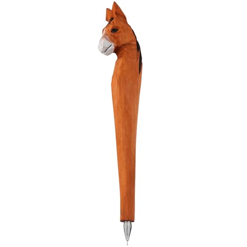 Bolígrafo Gel Animal Mango Tallado Madera Caballo
