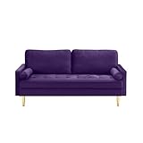 GPCRAC 67'' Velvet Sofa Bed, Modern Loveseat with Gold Metal Legs and 2 Bolster Pillows, Velvet Love Seats Couch for Small Spaces, Living Room, Apartment (Purple)