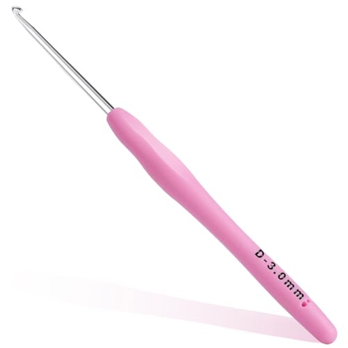 3mm Crochet Hook, Ergonomic Crochet Hook, Smooth and Extra Long Knitting Needles, with Soft Rubber Ergonomic Handle and Aluminum Tip, Perfect Beginner and Arthritic Crochet Hooks (3 mm)