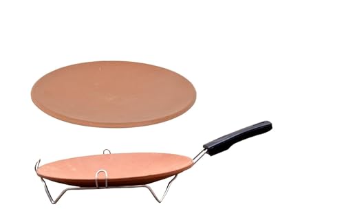 Jetwals Handmade Earthenware Clay Tawa for Roti with Handle (Standard Size, Brown) (Tawa Stand)