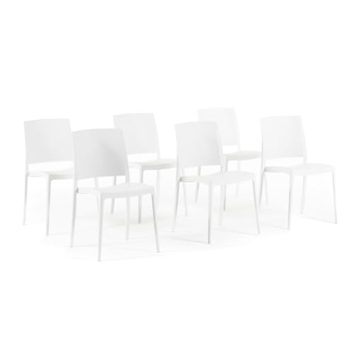 SIEDITI FUORI E DENTRO Sedie impilabili in polipropilene con fibra di vetro per esterno/giardino o interno, idrorepellenti e resistenti, design moderno e minimal - Maria (6, Bianco)