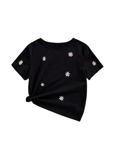 MakeMeChic Girl's Floral Short Sleeve Tee Shirts Crew Neck Tie Side Summer Casual Tops