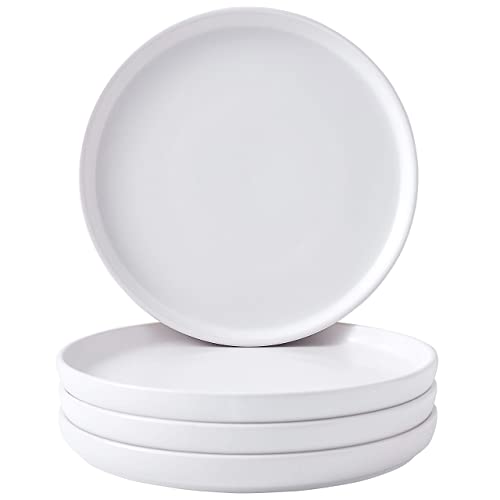 Bruntmor 6 Inch Ceramic Plate Set Of 4, Round White Color Ceramic Salad Plate For Christmas Party, Ceramic Dinner Plates For Christmas Gift, Ceramic Plates Set For 4, Plate Sets Microwave Safe #TOP2