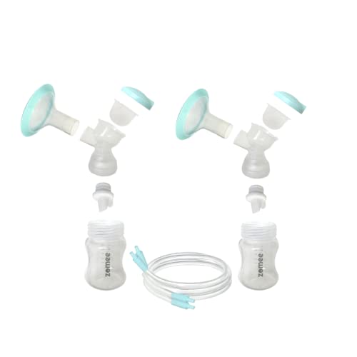 Image of Zomee Double Breast Shield Kit Replacement Set for Z2 Size 24mm Includes; Breast Sheild Body, Diaphragms, Duckbill Valves, Tubes and Adapters & Storage Bottles