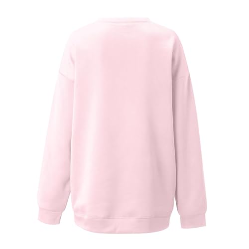 Akklian Cute Sweatshirt for Women Cherry Bow Print Long Sleeve Kawaii Pullover Oversized Loose Teen Girl Preppy Clothes Pink3