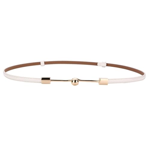 Ladies Belts Women's Belt Simple Fine Decorative Dress Leather Versatile Women's Thin Belts(White)
