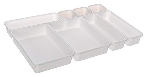 FiNeWaY 8 x ineinandergreifende Schubladen-Organizer aus Kunststoff, Trennwand für Besteck, Küche, Schlafzimmer, Badezimmer, Schreibtisch, Büro (weiß) Cover