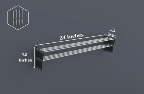 Image of RIOMAX Heavy Duty Rust-Free Stainless Steel Foldable Wall Mounted /Mounting Clothes Drying Stand /Cloth Dryer Racks for Bathroom /Balcony /Indoor /Outdoor (2 Ft - 8 Rod - Black & Silver)
