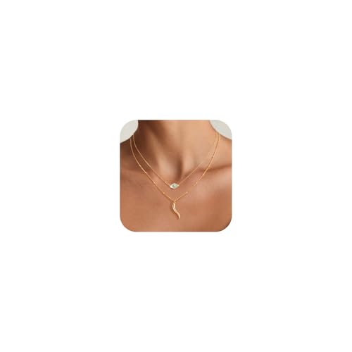 Women's Gold Evil Eye Necklace - 14K Gold Plated Evil Eye Choker Necklaces,Non Tarnish Layered Golden Italian Horn Charm Necklace,Lucky Spiritual Protection Jewelry Gifts for Girlfriend Sister Wife