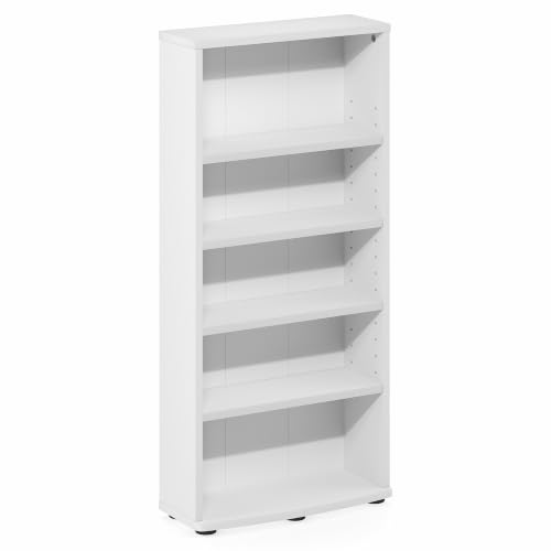 Image of Furinno Jaya DVD Shelf, 5-Tier CD Rack, Media Shelf, White | Open Shelf, Adjustable Shelves, DVD Storage Cabinets for CD Blueray Game Disc, Easy Assembly, for Living Room, Home Office