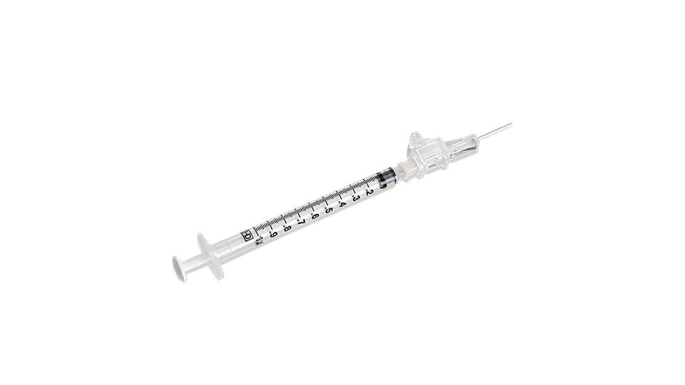 BD SafetyGlide Needle, 27 G x 5/8 in. with 1 mL Syringe, #305927, (50 Count)