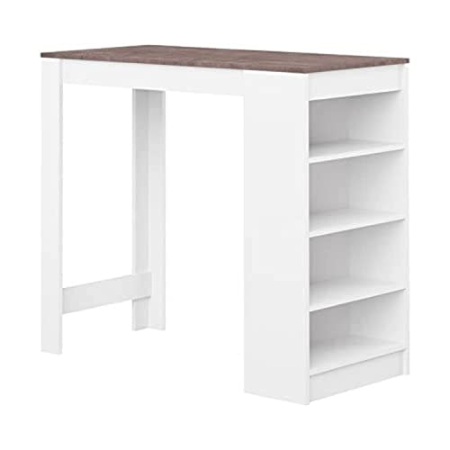 Temahome Aravis Table Bar Avec Rangements, Panneaux de Particules Mélaminés, Blanc/Béton, 115 X 50 X 102,7 cm (LxPxA)