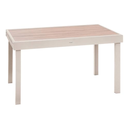 Hespéride - Table de Jardin Extensible Piazza Argile - 12 Places - Aluminium Traité Epoxy Antirouille - Plateau Verre Trempé Effet Bois - Meuble d'Extérieur à...