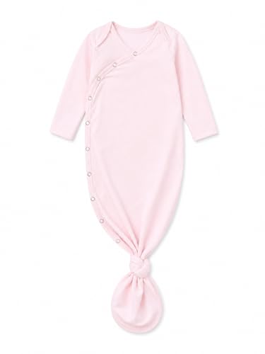 Image of Copper Pearl Baby Gown - Knotted Newborn Sleepers for Baby Boy and Girl, Soft Stretchy Long Sleeve Infant Gowns with Bottom Tie and Hand Mittens, Perfect Hospital Coming Home Outfit (Blossom)
