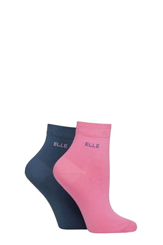 ELLE Ladies Bamboo Ankle Socks - Soft Breathable Cooling Material, Mixture of Plains & Patterns, Fun,Colourful Multipack of 2 Size 4-8 (UK, Numeric, 4, 8, Regular, Regular, Seafarer)