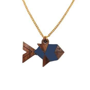 Sastree Colgante Pez Nemo Original Mujer Azul | Edición Limitada Sas365 (Solo 365 Unidades) | Madera Sostenible Pintados a Mano | Exclusivo Amantes del Mar y Peces. (Acero Inox Oro)