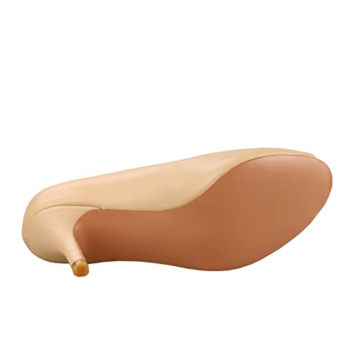 Lutalica W Women's Classic Matte Leather Open Toe Low Kitten Heel Sandals Slip On Medium Heel Peep Toe Dress Pumps Nude Size 94