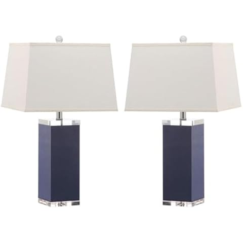 SAFAVIEH Modern Deco Navy Faux Leather Table Lamp Set of 2 Cover