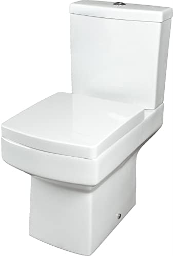 Modern Bathroom Square Toilet Close Coupled WC Soft Close Seat Short Projection Bathroom Cloakroom White Gloss