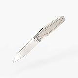 Flytanium Concourse Frame Lock Pocket Knife with Titanium Handle – Modified Wharncliffe 14C28N Steel Blade, Front Flipper & Thumbstud, Reversible Titanium Pocket Clip, EDC Knife (Bead Blast)