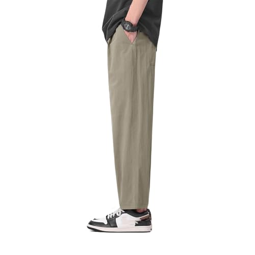 Men's Pants Summer Lightweight Thin Breathable Wide-Leg Straight Loose Casual Capri Trouser