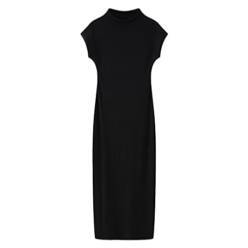 Robe en tricot femme moulante midi sans manches col rond noir taille L été