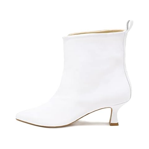 QUEEN HELENA Low Boots in Soft Leather Ankle Boots with Teardrop Heel Pointed Toe Casual Elegant Summer Women 3207, White, 4 UK Cover