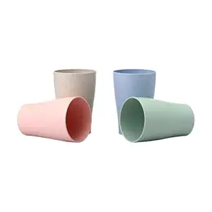 IRIDA NATURALS MultiColour Wheat Straw Unbreakable Tea Cups Set of 4-300ML, Lightweight, Eco-Friendly Chai Cup Set, Reusable, Freezer and Microwave Safe Coffee Cup for Tea, Juice, Water & Soda Serving