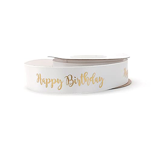 OMISS - Ruban Blanc avec écriture Or - Happy Birthday - Décoration pour Anniversaire (Blanc)