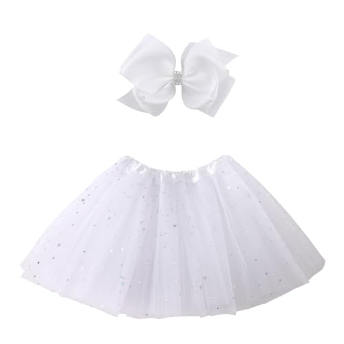 Jastore Girls Layered Stars Sequins Tutu Skirt Princess Ballet Dance Dress (White)
