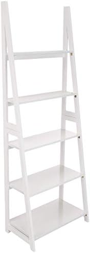 Amazon Basics Modern five-Tier Ladder Bookshelf Organiser, Solid Rubber Wood Frame - White