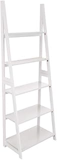 AmazonBasics Modern 5-Tier Ladder Bookshelf Organizer with Solid Rubber Wood Frame, White