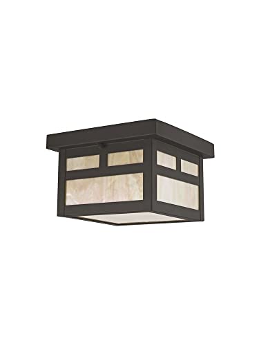 livex Lighting 2138–07 Montclair Mission 1 Light Outdoor Bronze Solid Brass Ceiling Mount with Iridescent Tiffany Glass by livex Lighting – Image 6