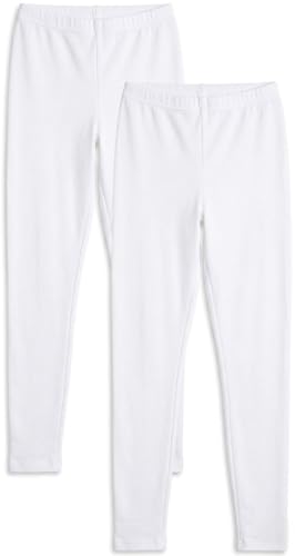 ZRWASKA 2 Pack Ladies Leggings for Women UK Multipack Non See Through Plain Stretchy Soft Ankle Length Leggings with Elasticated Waist Gym or Casual Wear Trousers White Size Medium