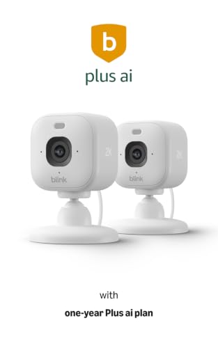 Image of Blink Mini 2K+ (newest model) with 1-year Plus ai plan - Plug-in Home & Pet Security Camera with 2K video resolution, color night vision, enhanced audio, motion detection - 2 camera (White)