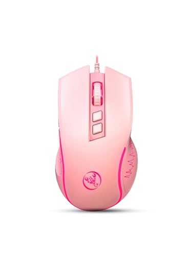 HXSJ X100 Gaming-Maus mit Kabel,Ergonomische PC-Gaming-Mäuse mit 7-Farbigen LED-Leuchten,7 Tasten,Optischem Gaming-Sensor,4 DPI-Level-Einstellungen,Bis zu 3600 DPI,Leicht,für PC,Mac,PS4–Rosa