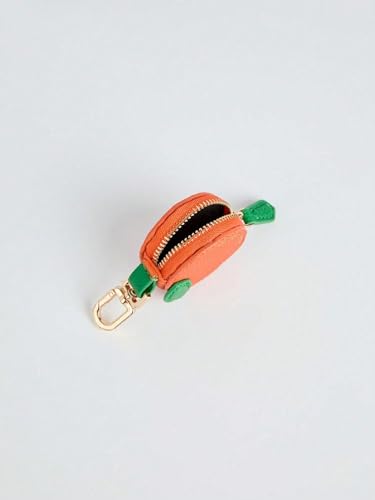 Image of Orange Shaped Coin Purse, Leather Mini Keychain Pouch with AirTag Holder, Cute Bag Charm for Coins & Small Items