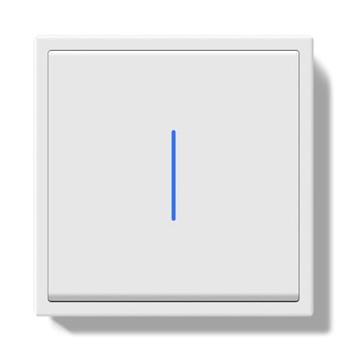 BSEED Interrupteur Encastré, Interrupteur à Bouton-Poussoir avec Borne Enfichable, 1 Gang 1 Voie Light Switch avec Voyant Lumineux LED et Cadre PC, Blanc, 80X80mm