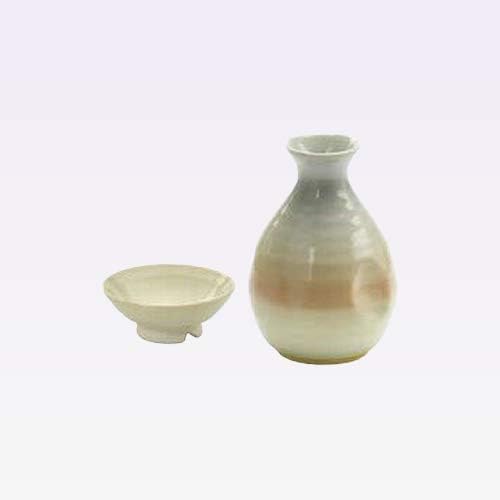 Tokyo Matcha Selection - Tokkuri Sake Server Bottle Set - HAGI - 1 Sake Server Bottle - 1 sakazuki Flat Sake Cup - Mino Ware [Standard Ship by SAL: NO Tracking Number & Insurance]