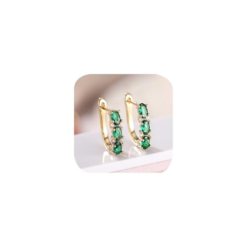 Small U Shaped Hoop Earrings for Women 14k Gold Plated Huggie Earring Princess Cut Oval Simulation Moissanite Emerald Birthstone Wedding Thin Earrings Jewelry Gifts