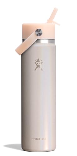 Image of Hydro Flask Water Bottle - Insulated Stainless Steel - Wide Straw Lid, Non Spill, Leakproof in 24 Oz Glimmer Cream