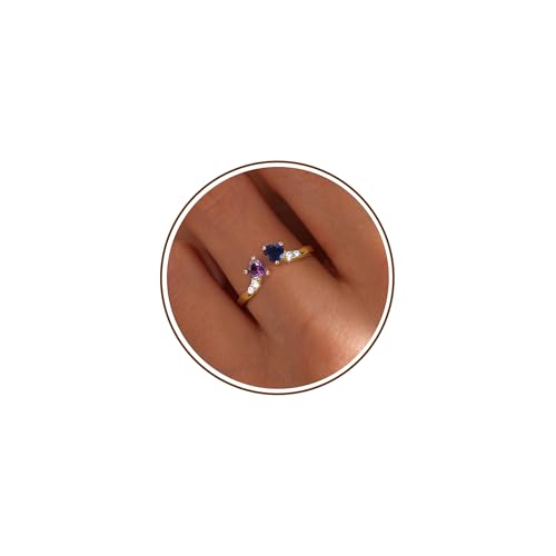 Dainty Promise Rings for Her 2 Birthstone Adjustable Rings for Women Sister Anniversary Birthday Gifts for Women Jewelry Mothers Day Ring Gifts Valent