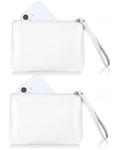 SeBUCUOO 2 Pack Small Zipper Pouch Mini Makeup Bag for Purse Lipstick Cosmetic Travel Make Up Organizer for Women Essentials Feminine Products, Car Change Coin Holder 8x5 Phone Wristlet Wallet, White