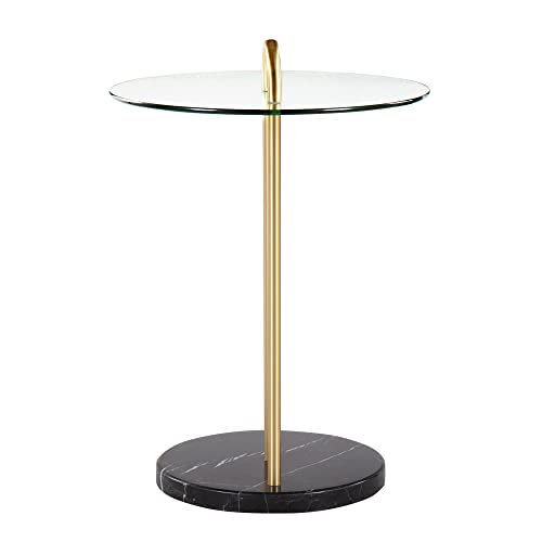 Lumisource Modern Home Decorative Furniture Claire Contemporary/Glam Side Table In Black Marble And Gold Steel With Clear Glass Top #TOP3