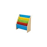 Delta Children Sling Book Rack Bookshelf, 4-Tier Wooden Shelf with Soft Fabric Pockets, Ideal for Playroom, Living Room, Basement, or Bedroom
