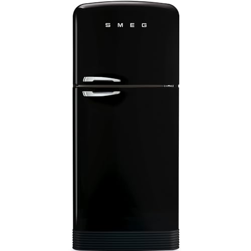 Image of Smeg FAB50 Retro Style Refrigerator - 19.28 cu. ft. Freestanding Fridge-Freezer, Dual Cooling, No-Frost, Adjustable Glass Shelves, Chrome Handle - Black - Made in Italy